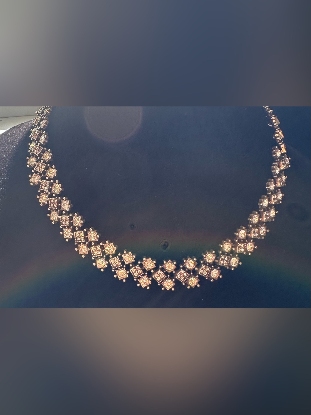LOFT Delicate Stunning Crystal Square Round Rhinestone triple-row collar Necklac